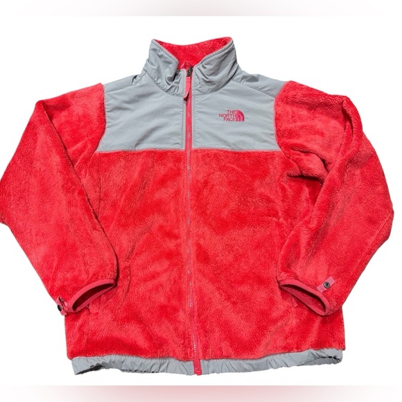 The North Face Osito Pink Gray Soft Fleece Jacket Coat Full Zip Girls XL 18 - Picture 1 of 9